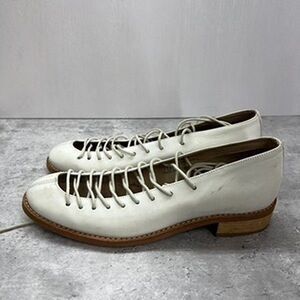Miss Julia White Leather Low Block Heel Lace-Up Ballet Shoes Womens 39
